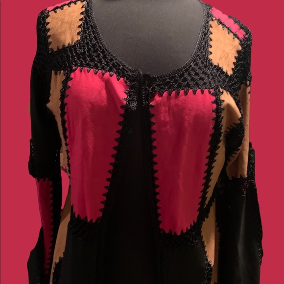 T&W Designs  Faux Suede and Lace Cardigan - Picture 2 of 13